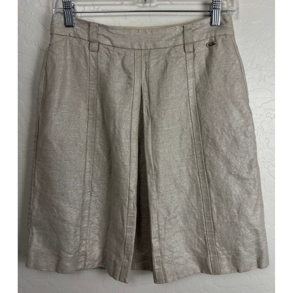 Escada Sport Robertina Metallic Linen Blend Skirt Beige Silver‎ sz 34/2 2099